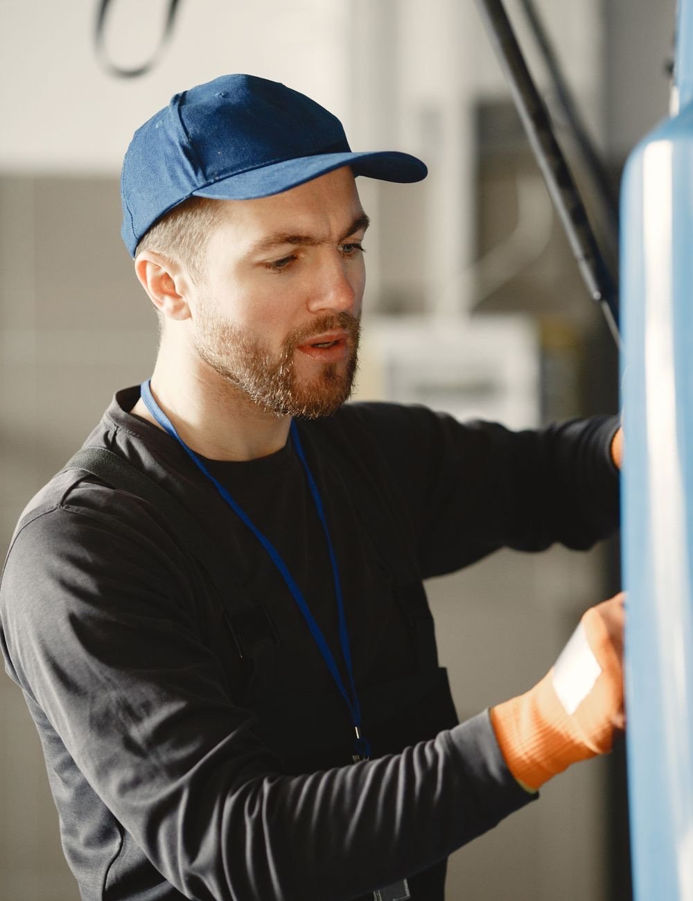 Garage door technician at work