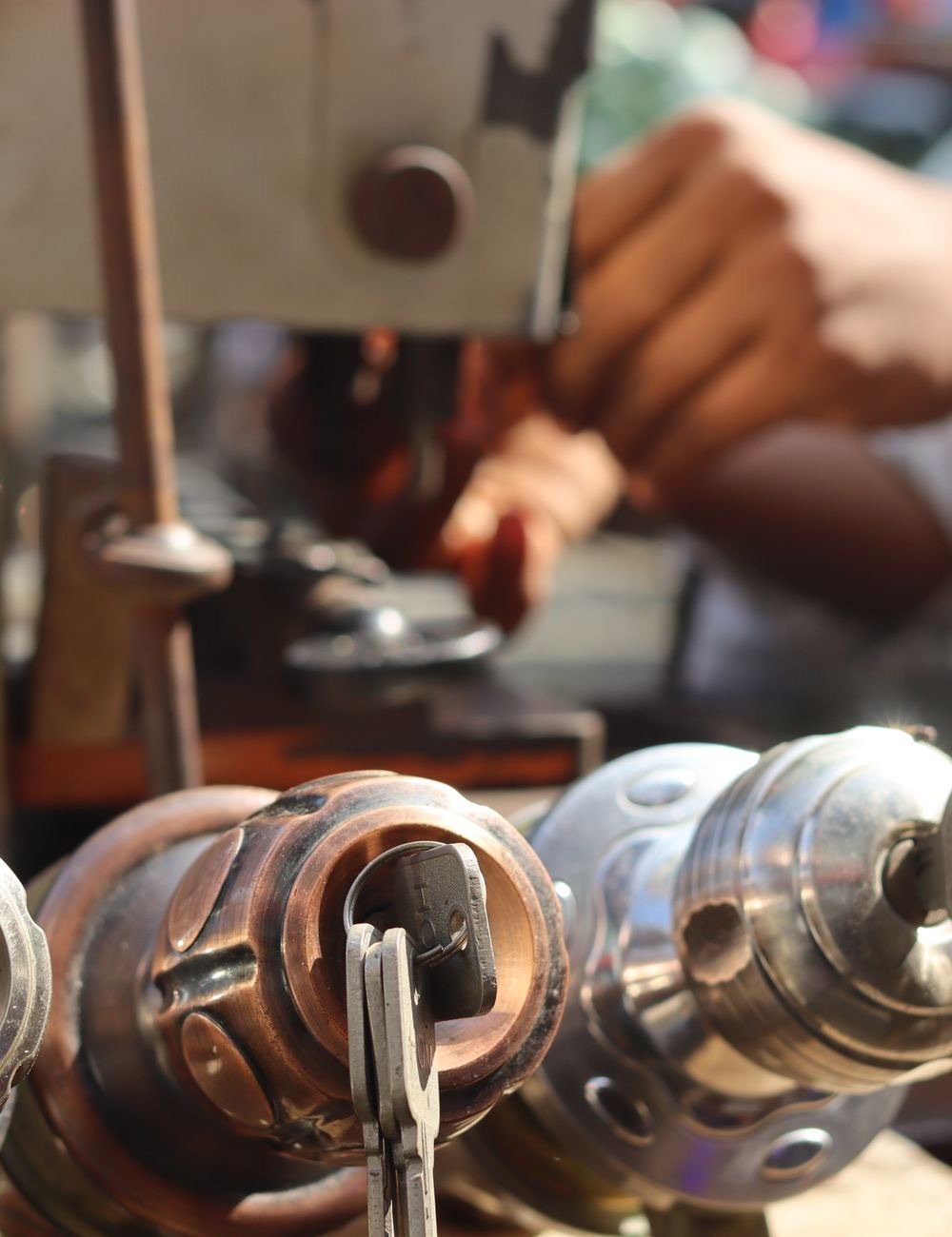 Locksmith working on a door lock